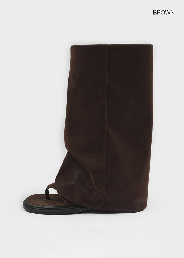 Selecty leather folding flip-flop middle boots