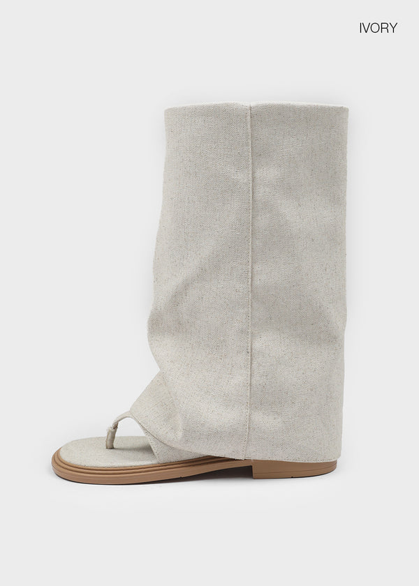 Selecty leather folding flip-flop middle boots