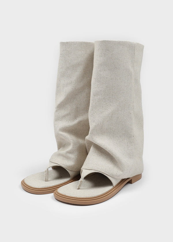 Selecty leather folding flip-flop middle boots