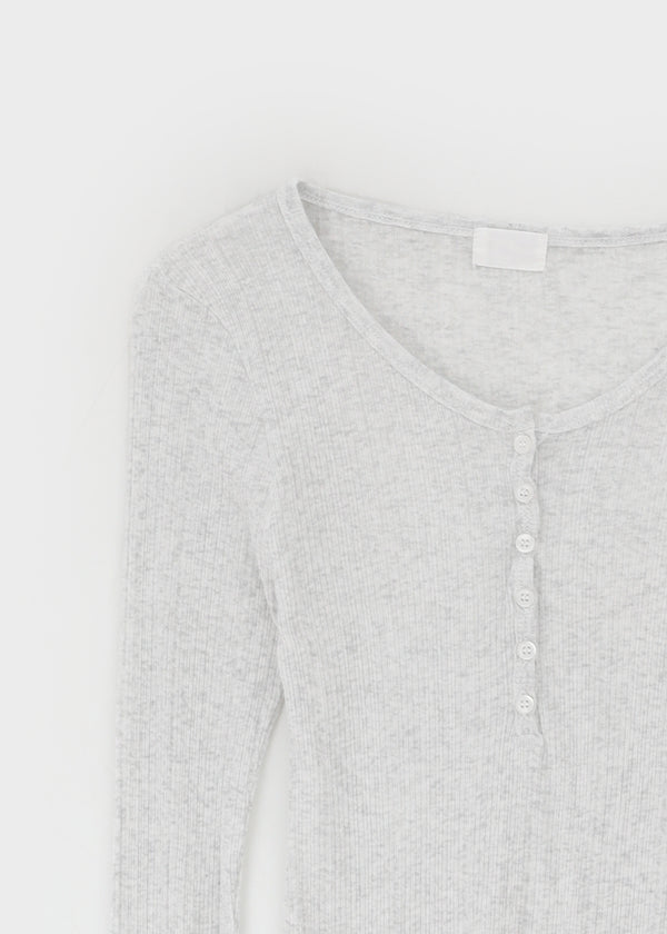 Menang Summer Tension Sheer Henley Neck Long Sleeve Tee