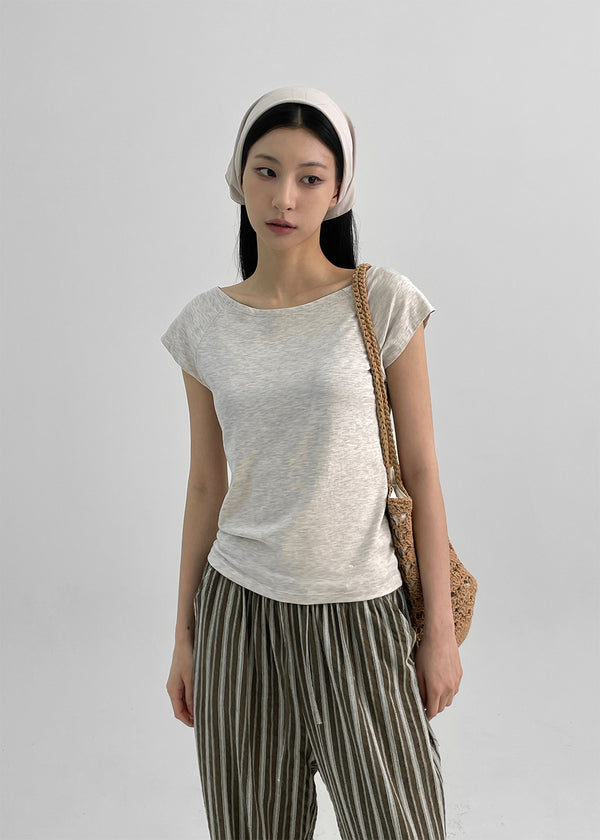 Chensha Boat Neck Raglan Short Sleeve Tee