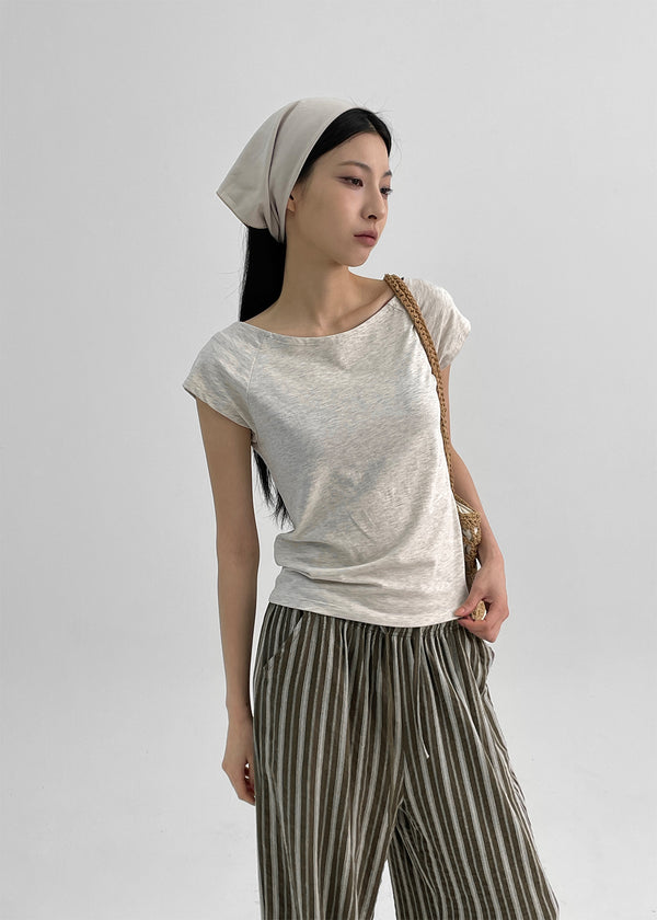 Chensha Boat Neck Raglan Short Sleeve Tee