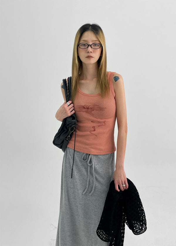 Roomtonut Printed Ribbed Sleeveless Top