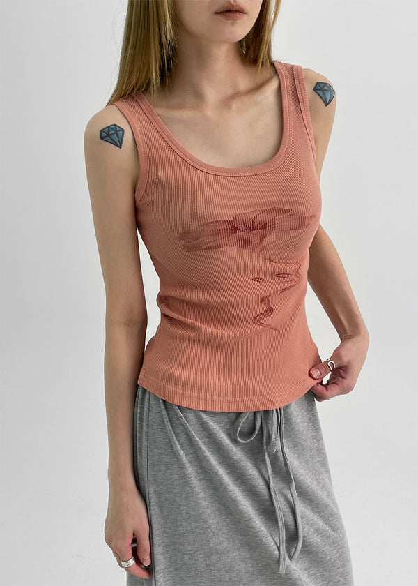 Roomtonut Printed Ribbed Sleeveless Top