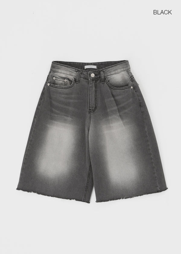 Rockyout Washed Back Pocket Bermuda Denim Pants