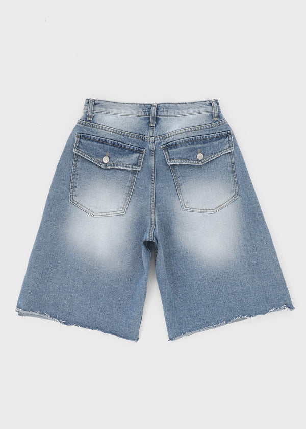 Rockyout Washed Back Pocket Bermuda Denim Pants
