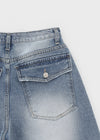 Rockyout Washed Back Pocket Bermuda Denim Pants