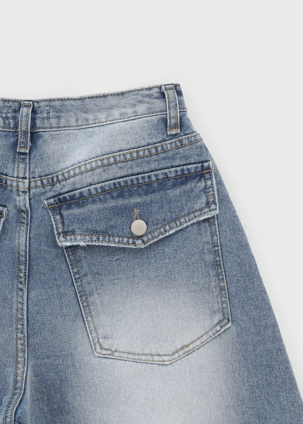 Rockyout Washed Back Pocket Bermuda Denim Pants