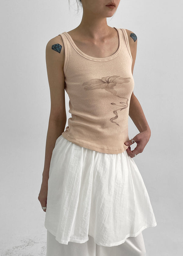 Roomtonut Printed Ribbed Sleeveless Top