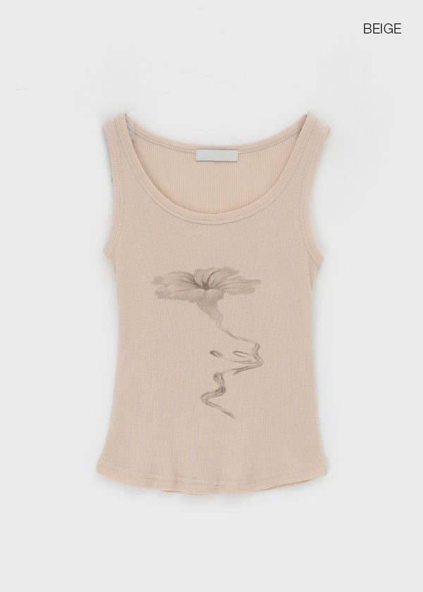 Roomtonut Printed Ribbed Sleeveless Top