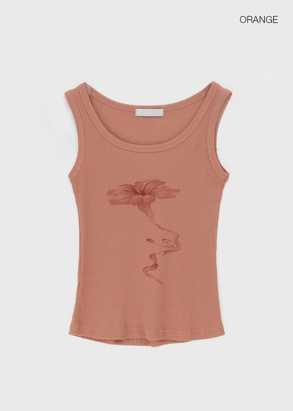 Roomtonut Printed Ribbed Sleeveless Top