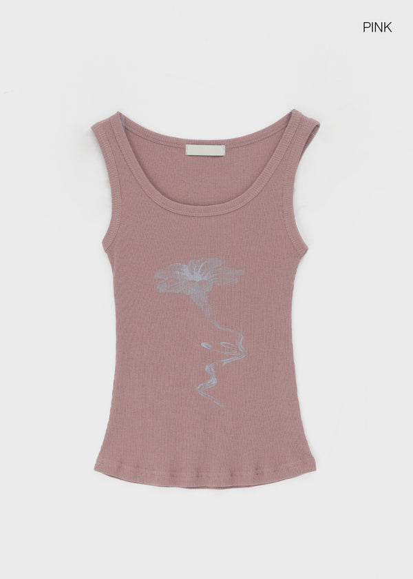 Roomtonut Printed Ribbed Sleeveless Top