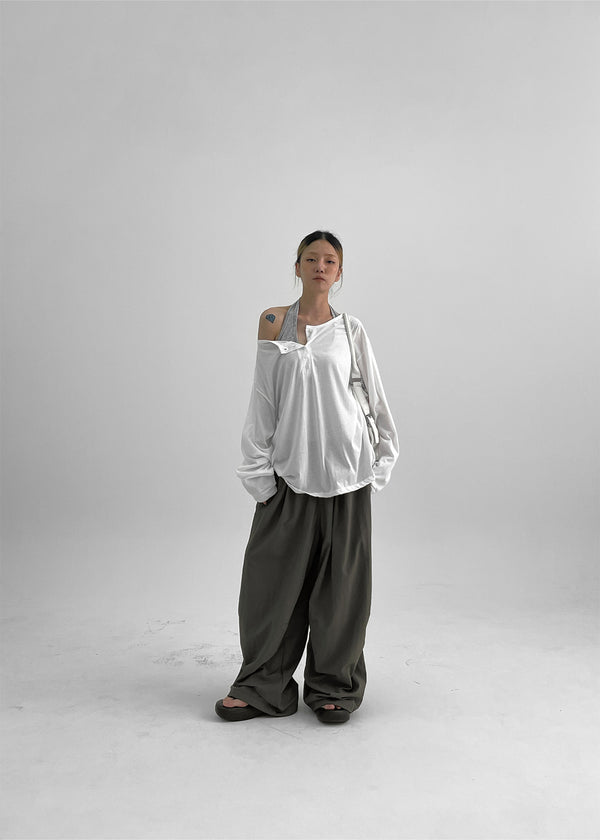 Fraying Banding Balloon Nylon Pants