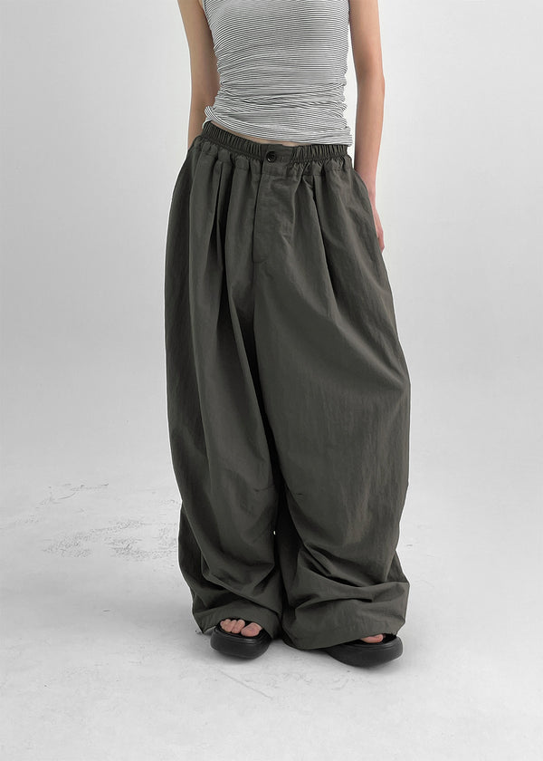 Fraying Banding Balloon Nylon Pants