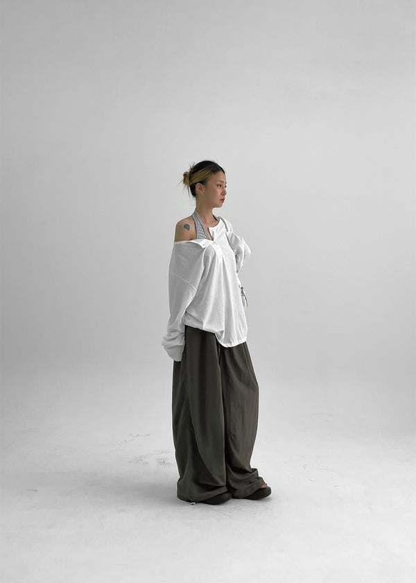 Fraying Banding Balloon Nylon Pants