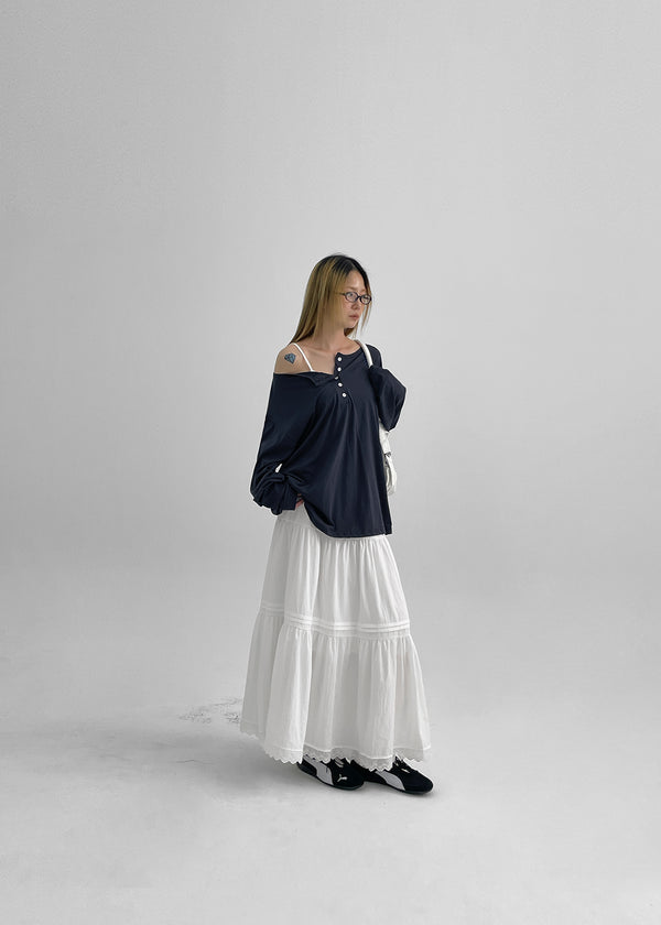 Diamon Loose Fit Henley Neck Long Sleeve Tee