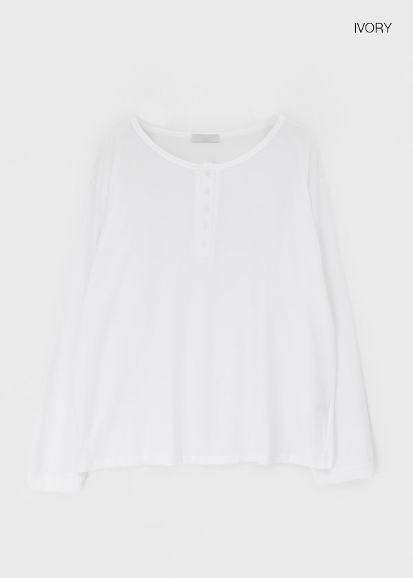 Diamon Loose Fit Henley Neck Long Sleeve Tee