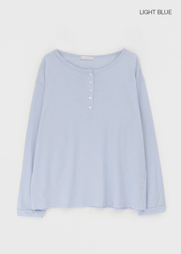 Diamon Loose Fit Henley Neck Long Sleeve Tee