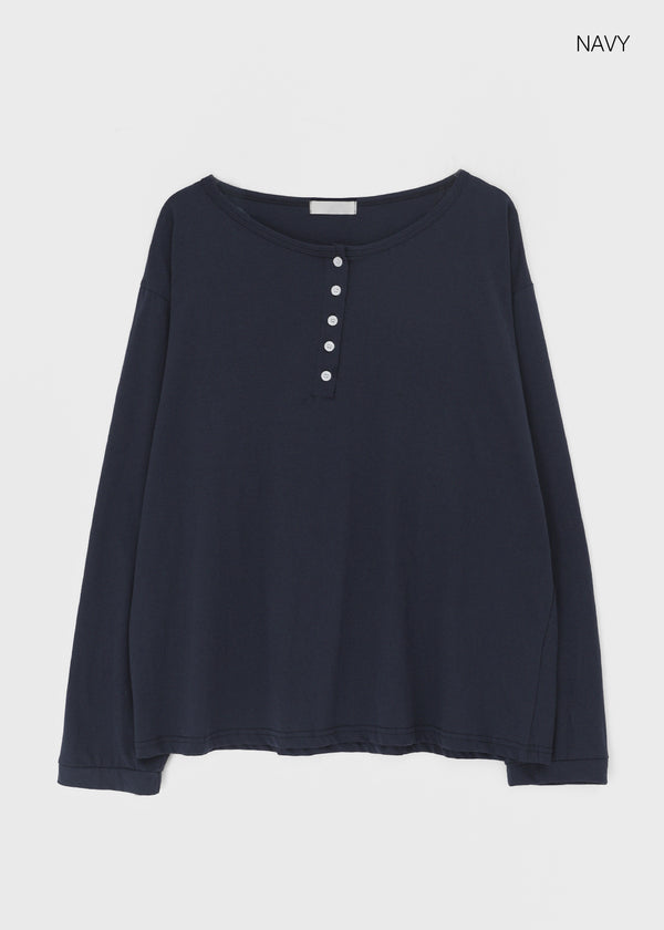 Diamon Loose Fit Henley Neck Long Sleeve Tee