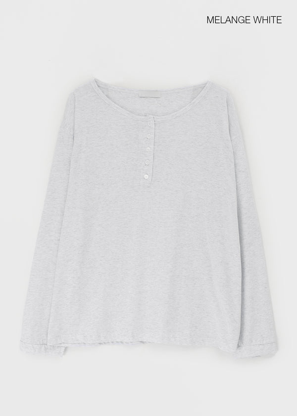 Diamon Loose Fit Henley Neck Long Sleeve Tee