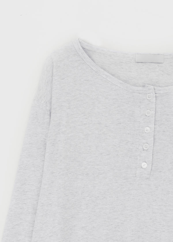 Diamon Loose Fit Henley Neck Long Sleeve Tee