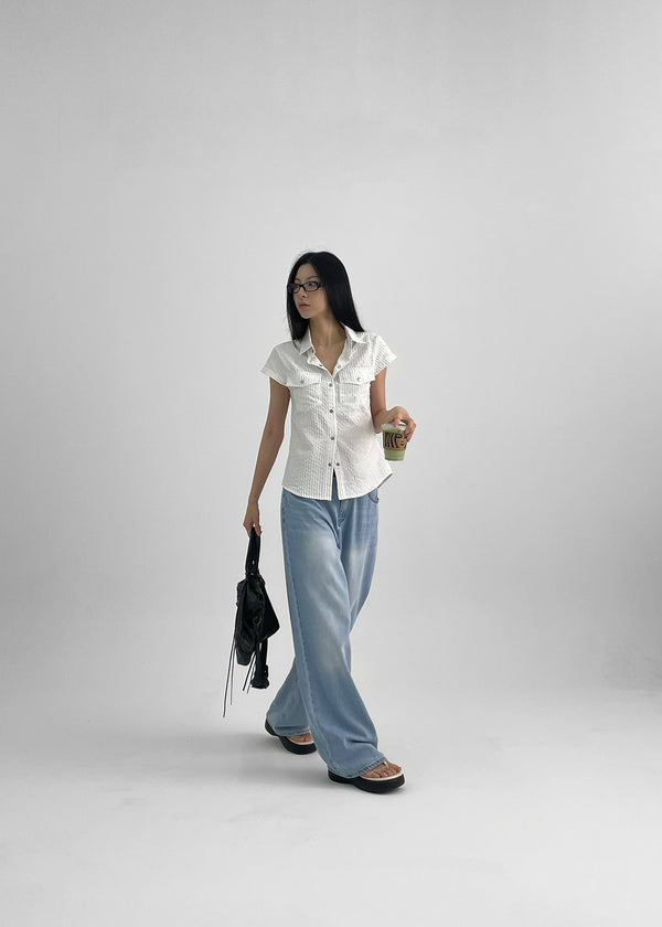 Bammi Embossed Stripe Short Sleeve Shirt