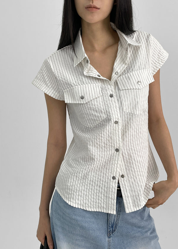 Bammi Embossed Stripe Short Sleeve Shirt
