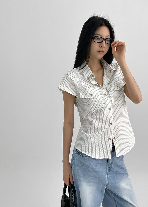 Bammi Embossed Stripe Short Sleeve Shirt