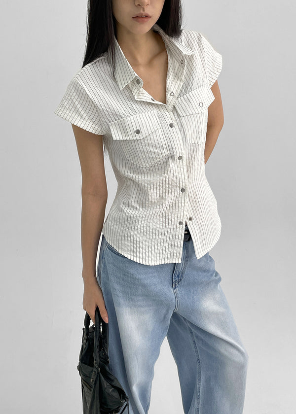 Bammi Embossed Stripe Short Sleeve Shirt