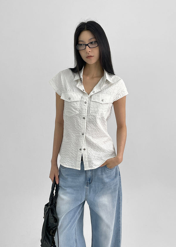 Bammi Embossed Stripe Short Sleeve Shirt