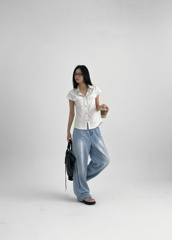 Bammi Embossed Stripe Short Sleeve Shirt