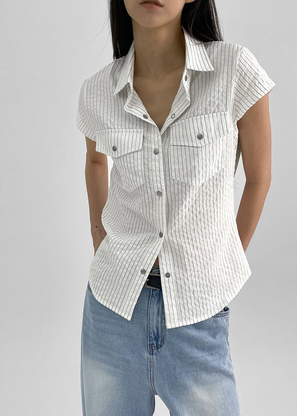Bammi Embossed Stripe Short Sleeve Shirt
