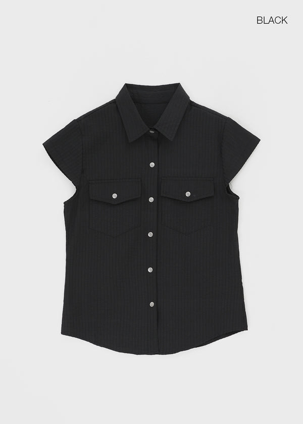 Bammi Embossed Stripe Short Sleeve Shirt