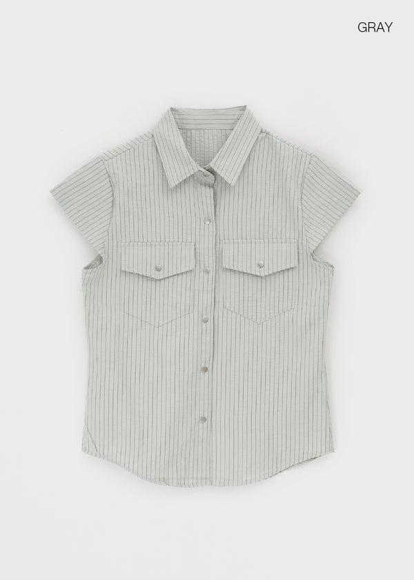 Bammi Embossed Stripe Short Sleeve Shirt