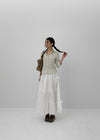 Kyoryong Ribbon Tiered Long Skirt