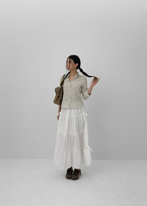 Kyoryong Ribbon Tiered Long Skirt