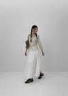 Kyoryong Ribbon Tiered Long Skirt