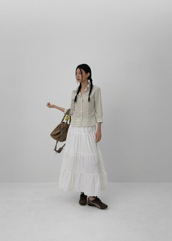 Kyoryong Ribbon Tiered Long Skirt