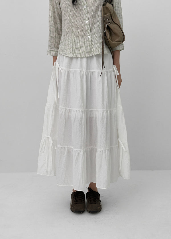 Kyoryong Ribbon Tiered Long Skirt