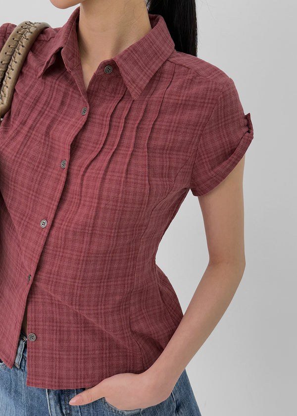 Hopo Roll-Up Short Sleeve Check Shirt (Linen 30%)