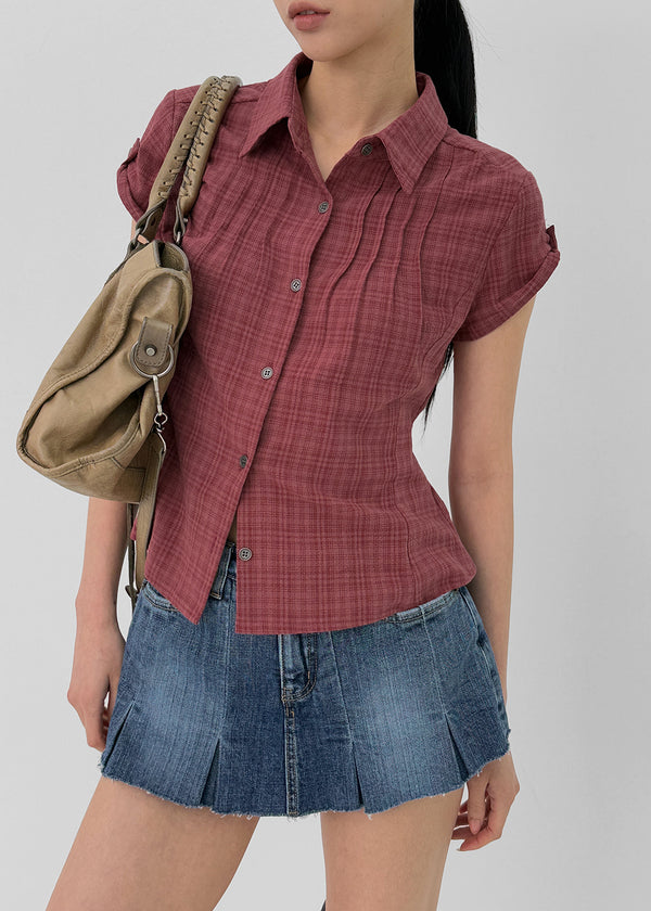 Hopo Roll-Up Short Sleeve Check Shirt (Linen 30%)