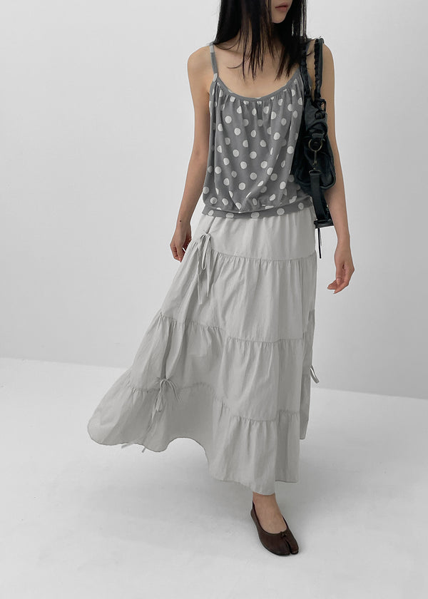 Kyoryong Ribbon Tiered Long Skirt