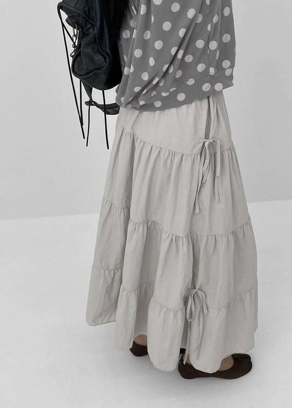 Kyoryong Ribbon Tiered Long Skirt