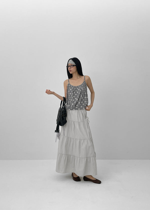 Kyoryong Ribbon Tiered Long Skirt
