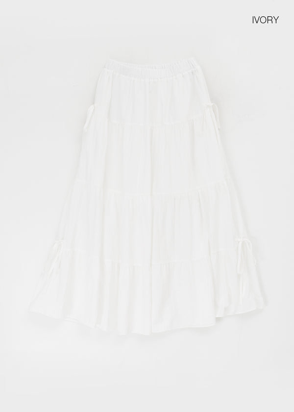 Kyoryong Ribbon Tiered Long Skirt