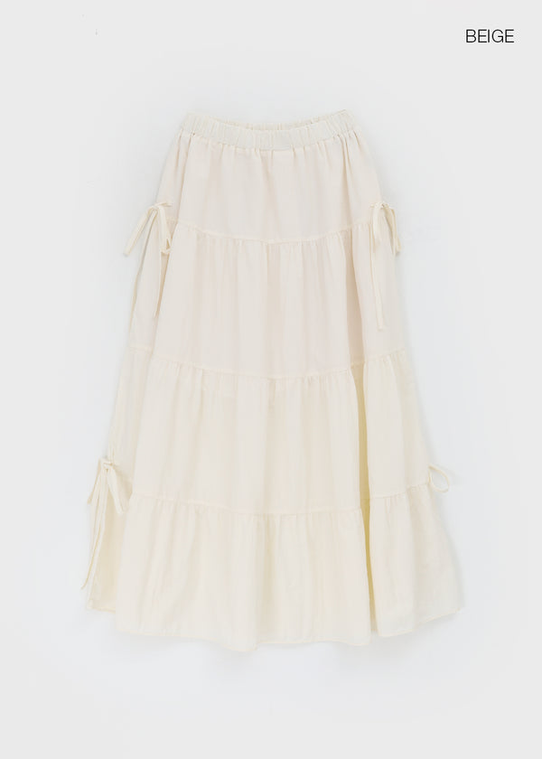Kyoryong Ribbon Tiered Long Skirt