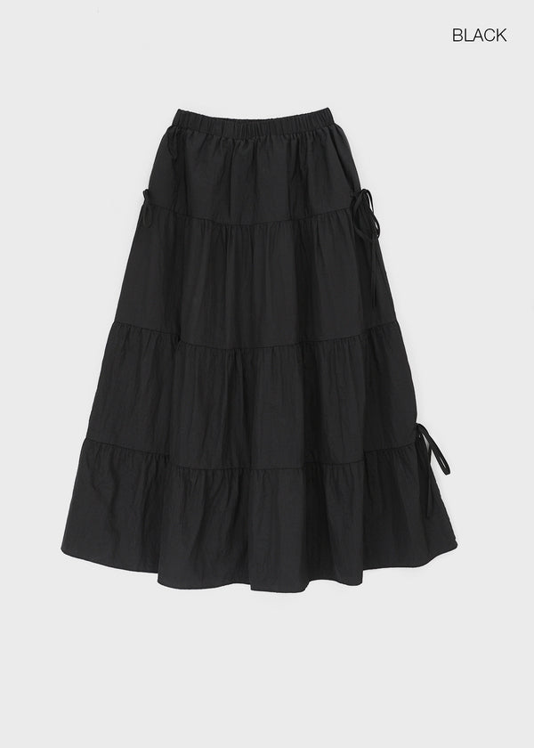 Kyoryong Ribbon Tiered Long Skirt