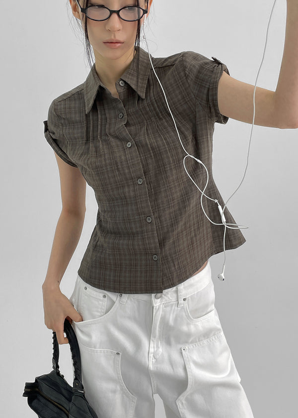 Hopo Roll-Up Short Sleeve Check Shirt (Linen 30%)