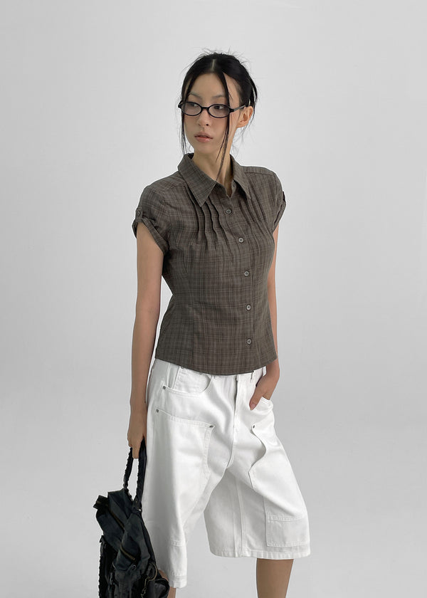 Hopo Roll-Up Short Sleeve Check Shirt (Linen 30%)