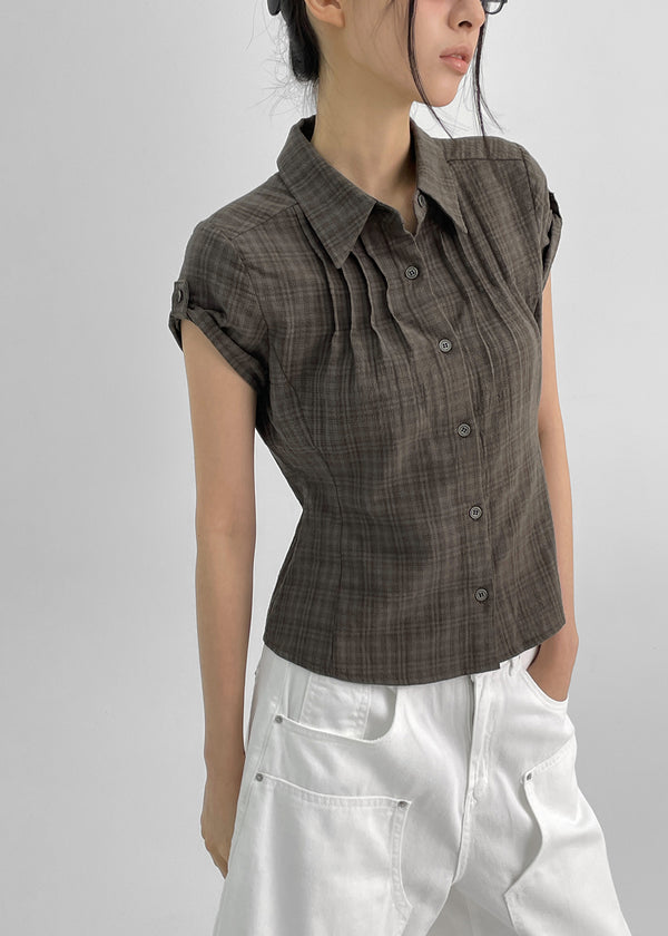 Hopo Roll-Up Short Sleeve Check Shirt (Linen 30%)